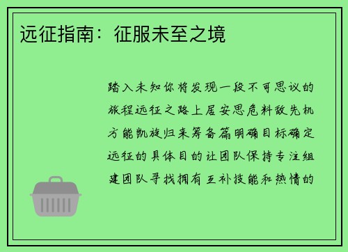 远征指南：征服未至之境